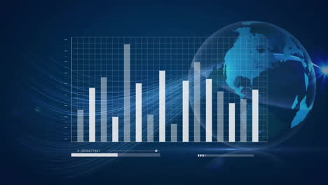 animation of financial data processing over globe on black background