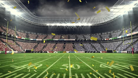 Animation-of-golden-confetti-falling-against-view-of-rugby-sports-stadium