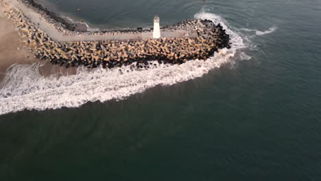 Aerial-view-of-Santa-Cruz-Breakwater-Lighthouse-shot-in-4k-high-resolution