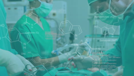 animation of medical information and data processing over surgeons at work in operating theatre