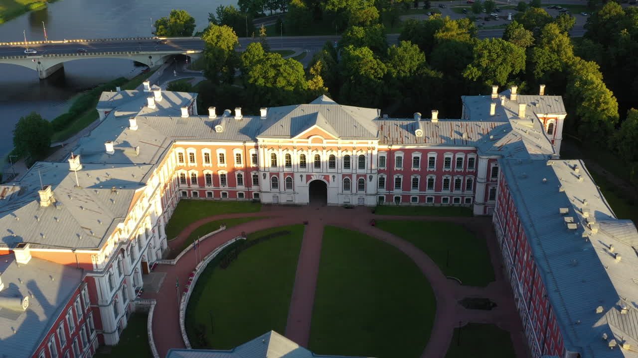 Aerial View of a Large Red Palace