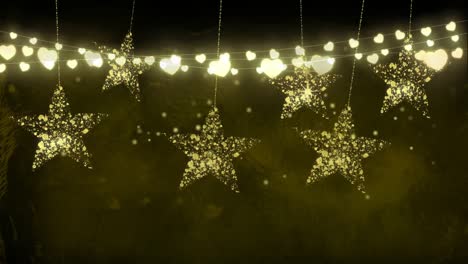 Animation-of-light-chain-and-golden-stars-on-gold-background