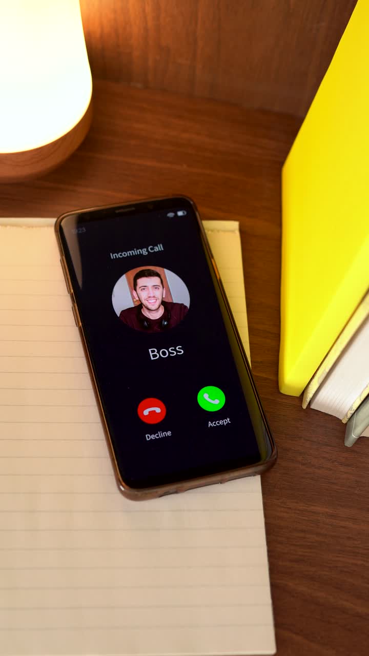 Concept of boss wanting to talk to you. Incoming call from your manager or superior. Vertical shot.