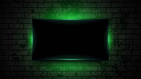 marco luminoso de neón verde en la pared de ladrillo oscuro fondo de movimiento abstracto