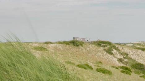 off grid shack in the sand dunes, on the bluffs overlooking the ocean, cape cod, ma