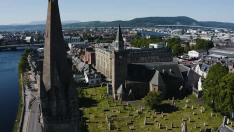 aerial view of the old high church and its graveyard in inverness, scotland