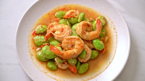 stir-fried twisted cluster bean with shrimp - thai food style