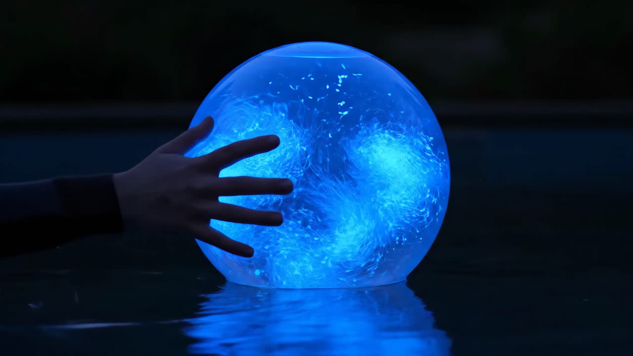 Illuminated Blue Sphere in Water
