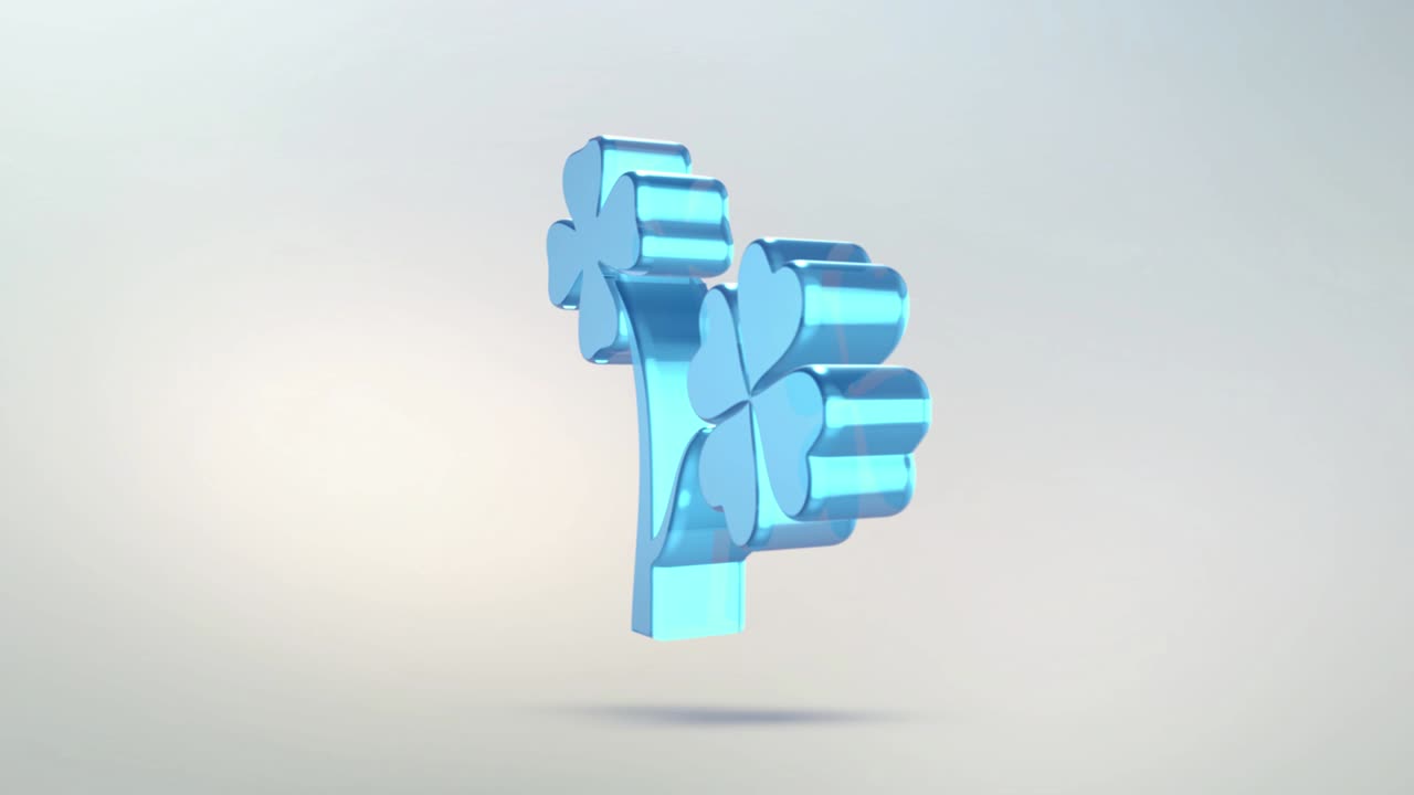 클로버 유리 아이콘: 알파 채널을 가진 잔디 잎의 투명한 회전 상징