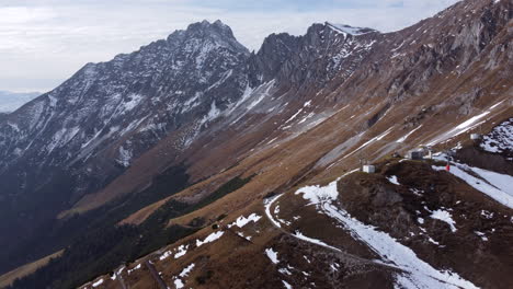 Snowy-Mountains-Of-Nordkette-In-Innsbruck-Austria---aerial-shot