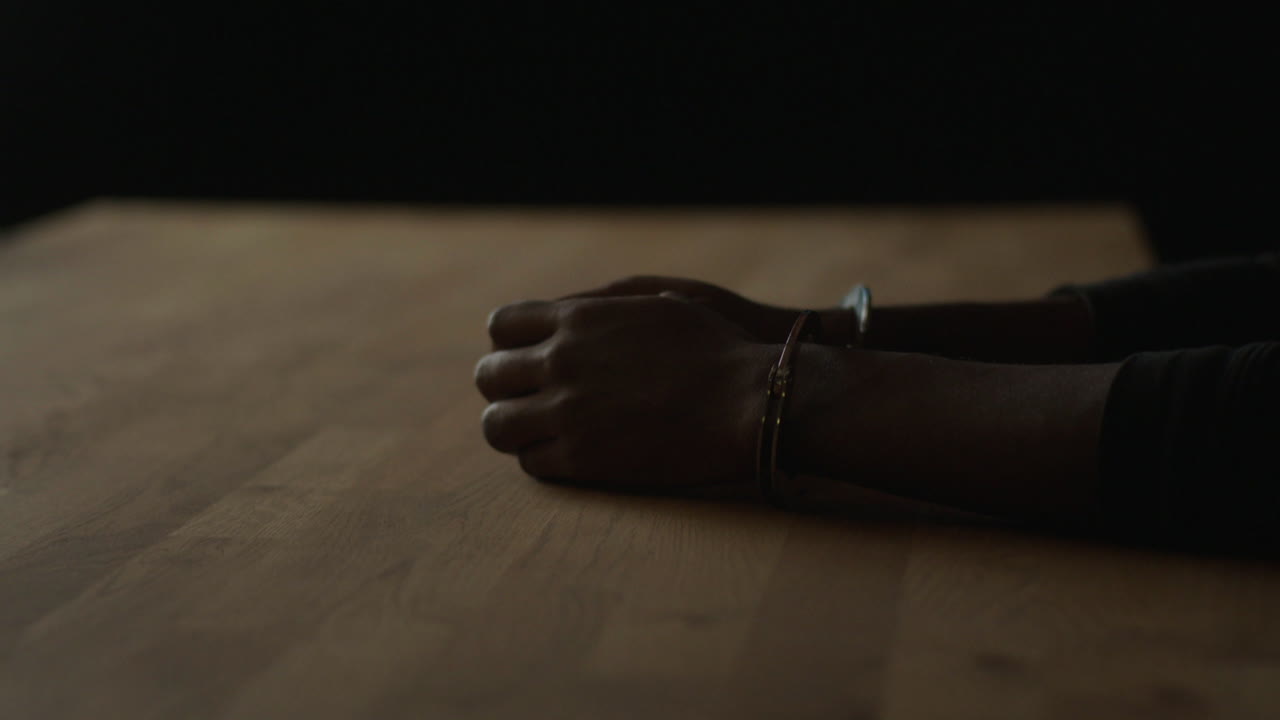 Hands Cuffed at a Table