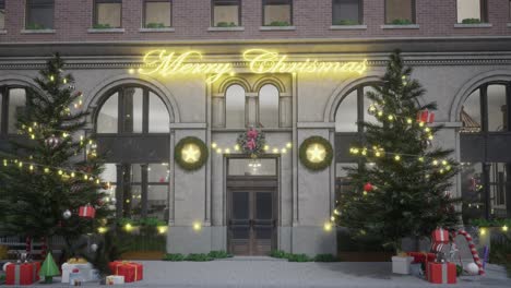 fachada del edificio decorada con navidad