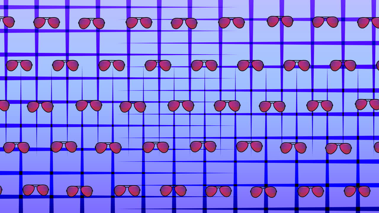 animación de iconos de gafas de sol sobre un fondo azul