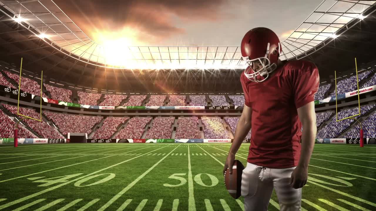 Giocatore di football americano che guarda giù