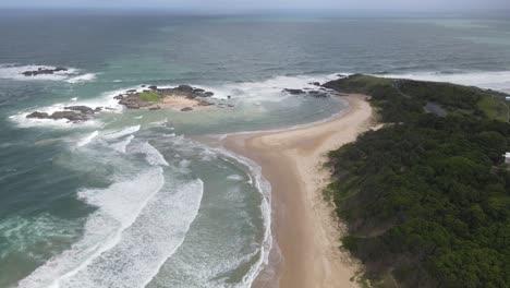 Aerial-View-Of-Sawtell-Beach,-Ocean,-And-Bonville-Headland---Sawtell-Near-Coffs-Harbour-In-New-South-Wales,-Australia