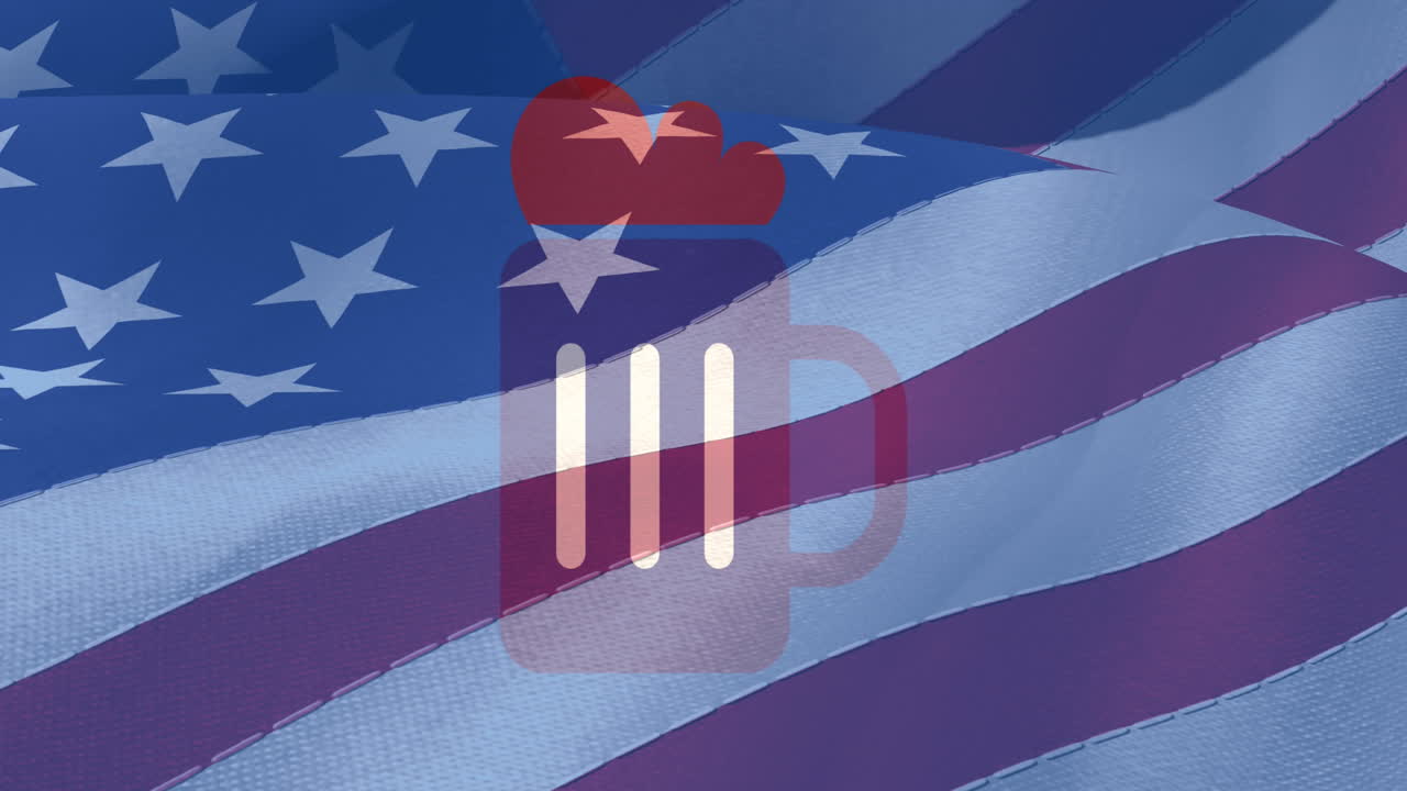 빨간색, 색, 파란색 맥주 컵과 미국 발 위의 원의 애니메이션