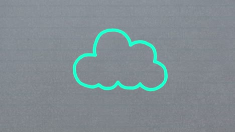 animación del icono de la nube de contorno azul dibujado a mano con un marcador sobre fondo gris