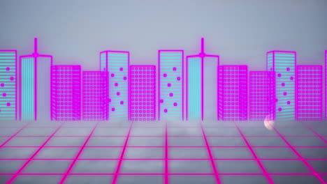 animation of metaverse city over grey space