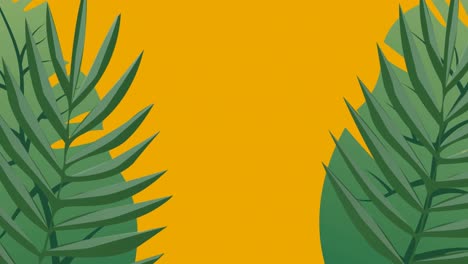 animación de formas exóticas de hojas verdes que se mueven sobre un fondo amarillo