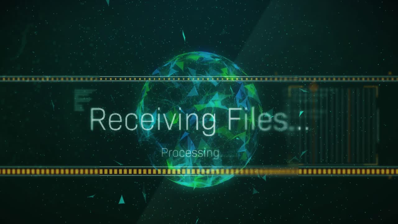 animación del procesamiento de datos sobre el globo sobre fondo negro