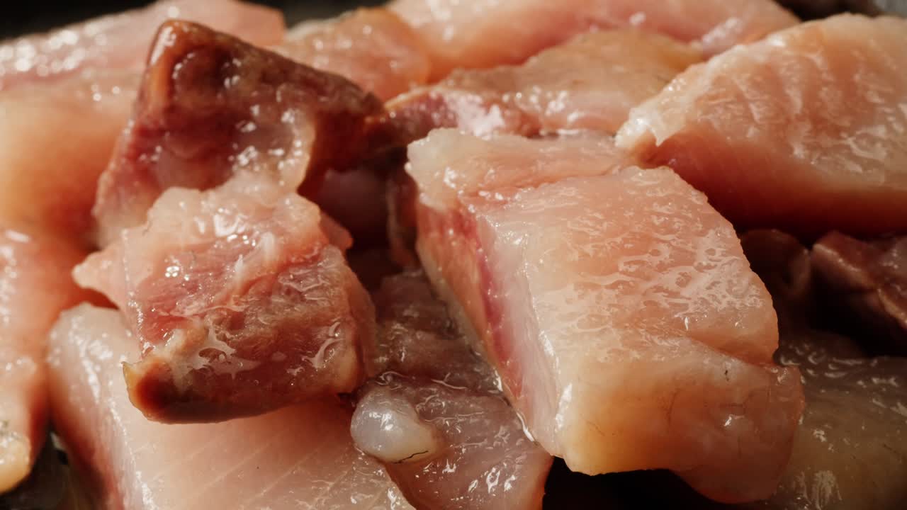 Raw Fish Cubes Ready for Cooking