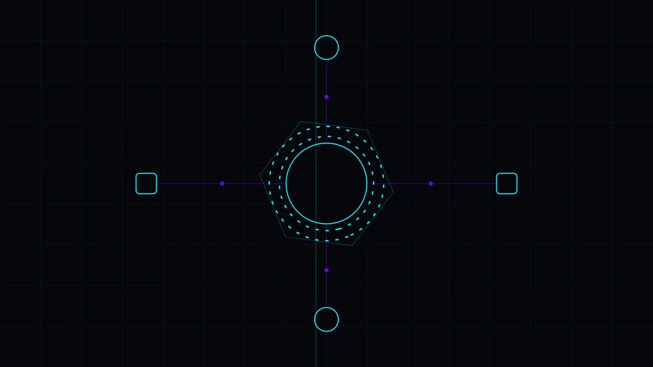 Abstract Digital Interface with Rotating Hexagonal HUD Element