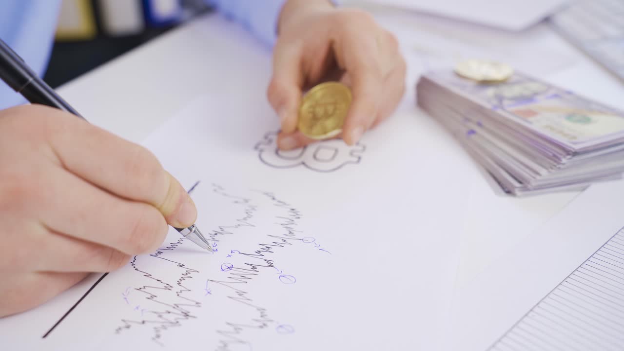 The investor is looking at the stock market charts and analyzing it.