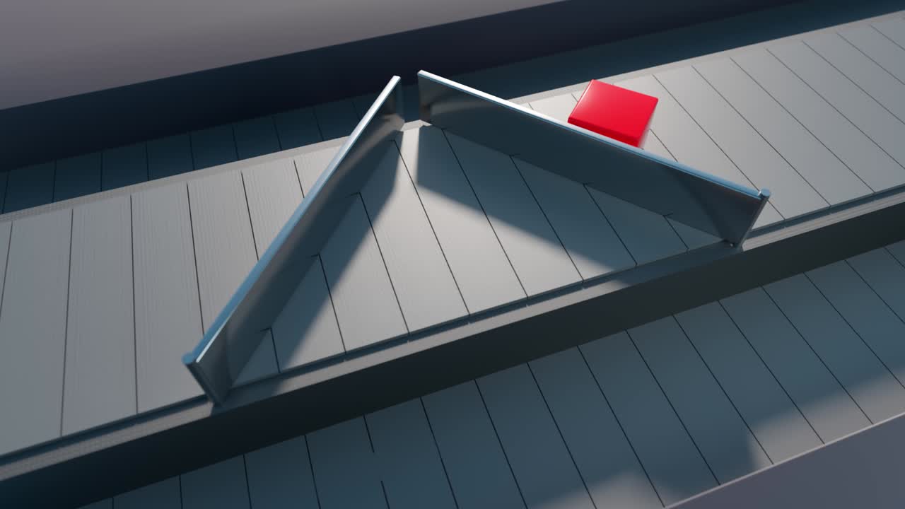 el concepto de clasificación y distribución de mercancías. las cajas de colores se mueven a lo largo de la cinta transportadora del centro de distribución. bucle sin costuras 3d render