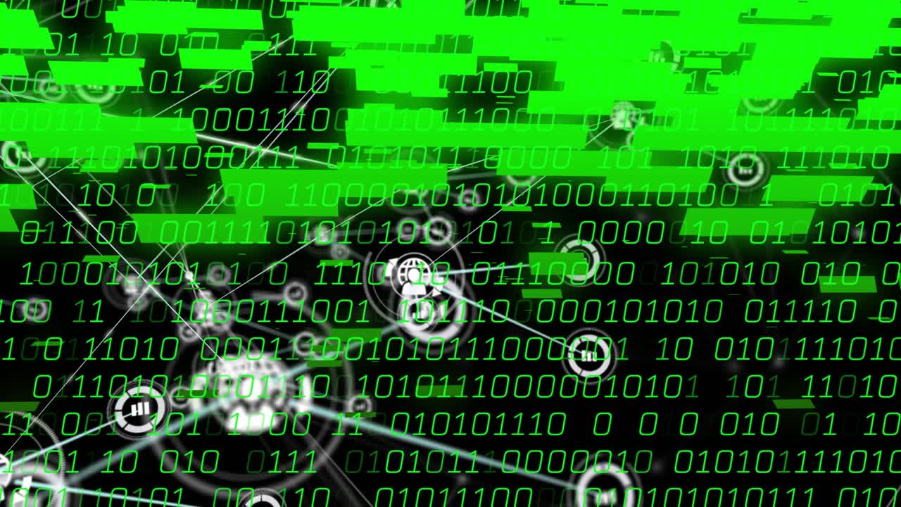 Central HUD node pulsing and spawning nodes, linking, expanding network visualizing green data flow