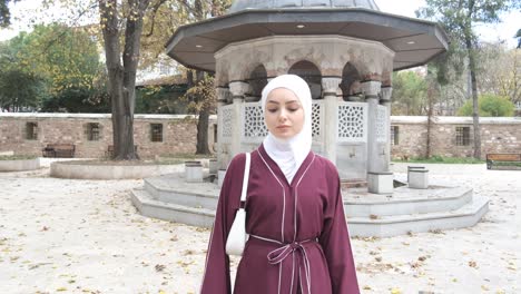 muslim girl visiting on yard