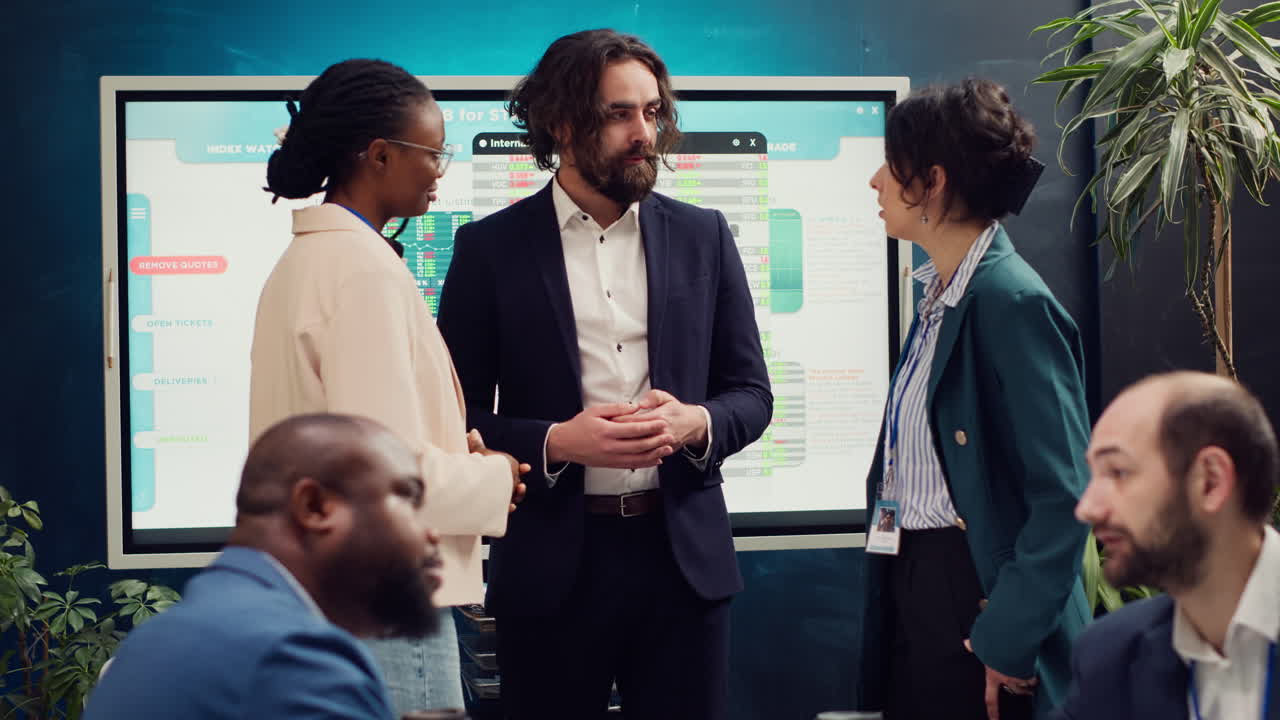 Team of startup colleagues preparing their presentation speech