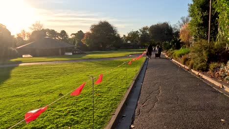 visitors walking along a zoo pathway