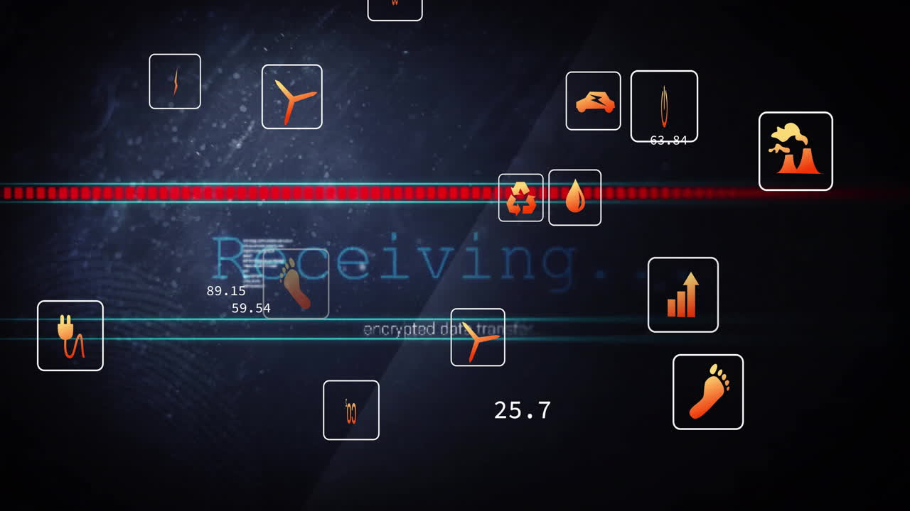 Animation of media icons over data processing
