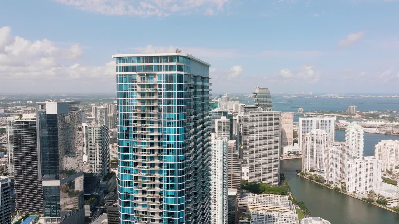 Drone video of Miami skyline view during the day time