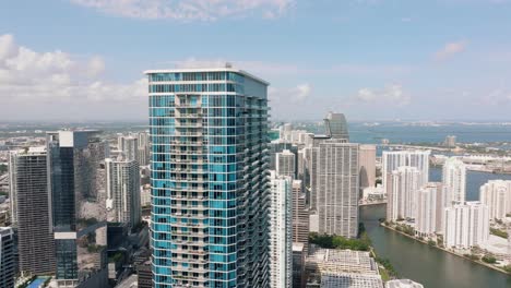 drone video of miami skyline view during the day time