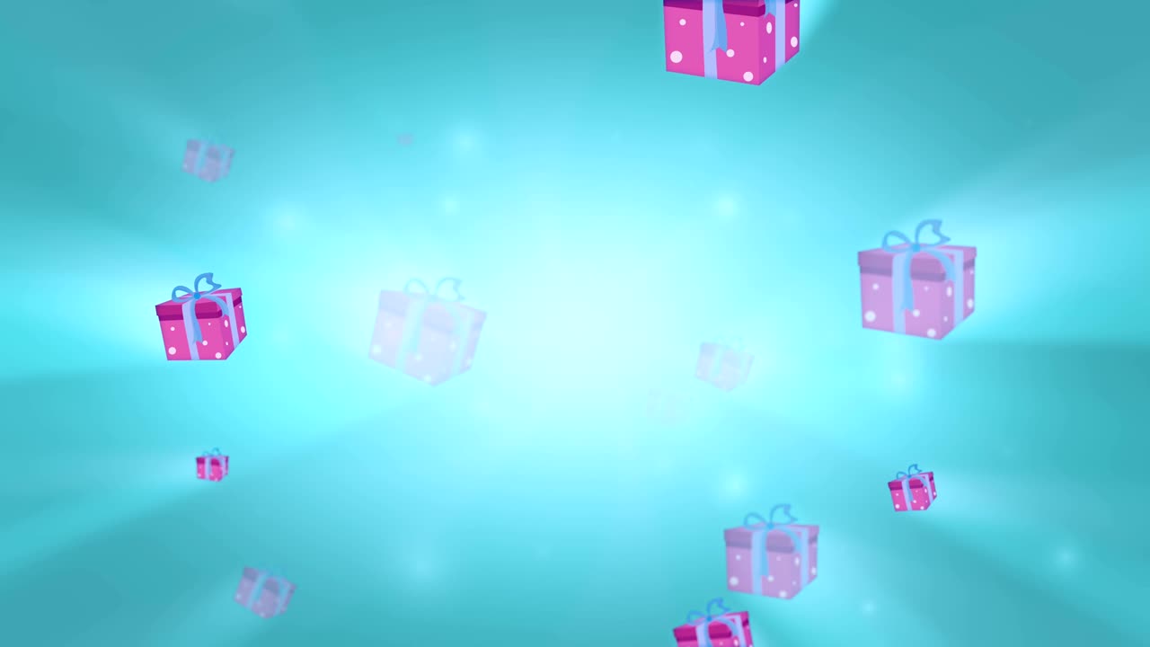 Beautiful gift box moves forward on the turquoise background for Valentine's Day. 3D seamless loop animation.