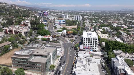 aerial of the iconic sunset boulevard in las vegas on a bright sunny day, drone shot