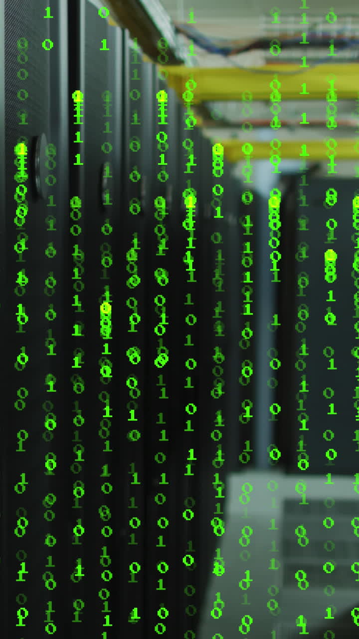 animación de números verdes que caen sobre los servidores
