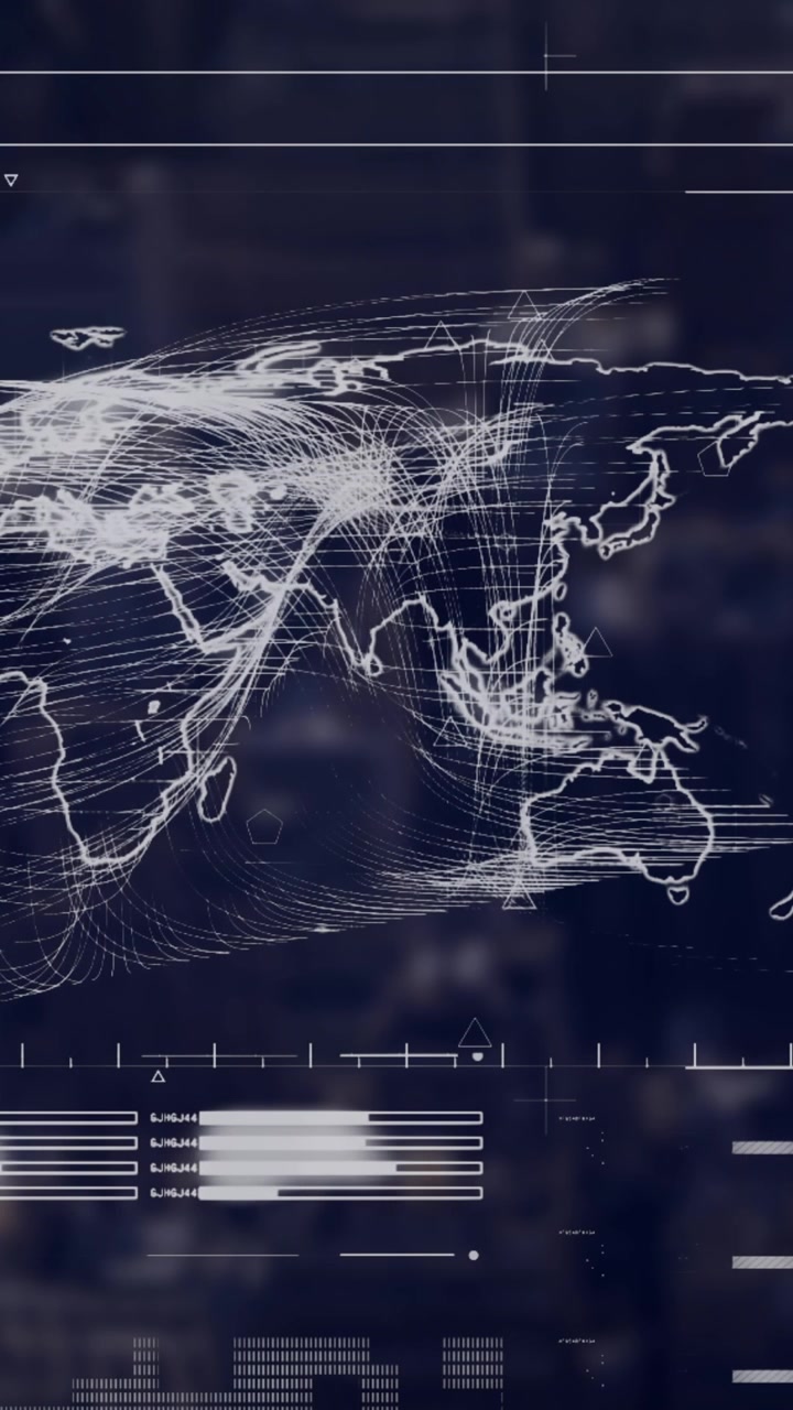 Animation of map and loading bars against abstract background