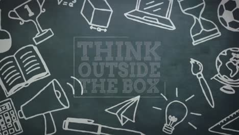 animation of think outside the box text over school items icons