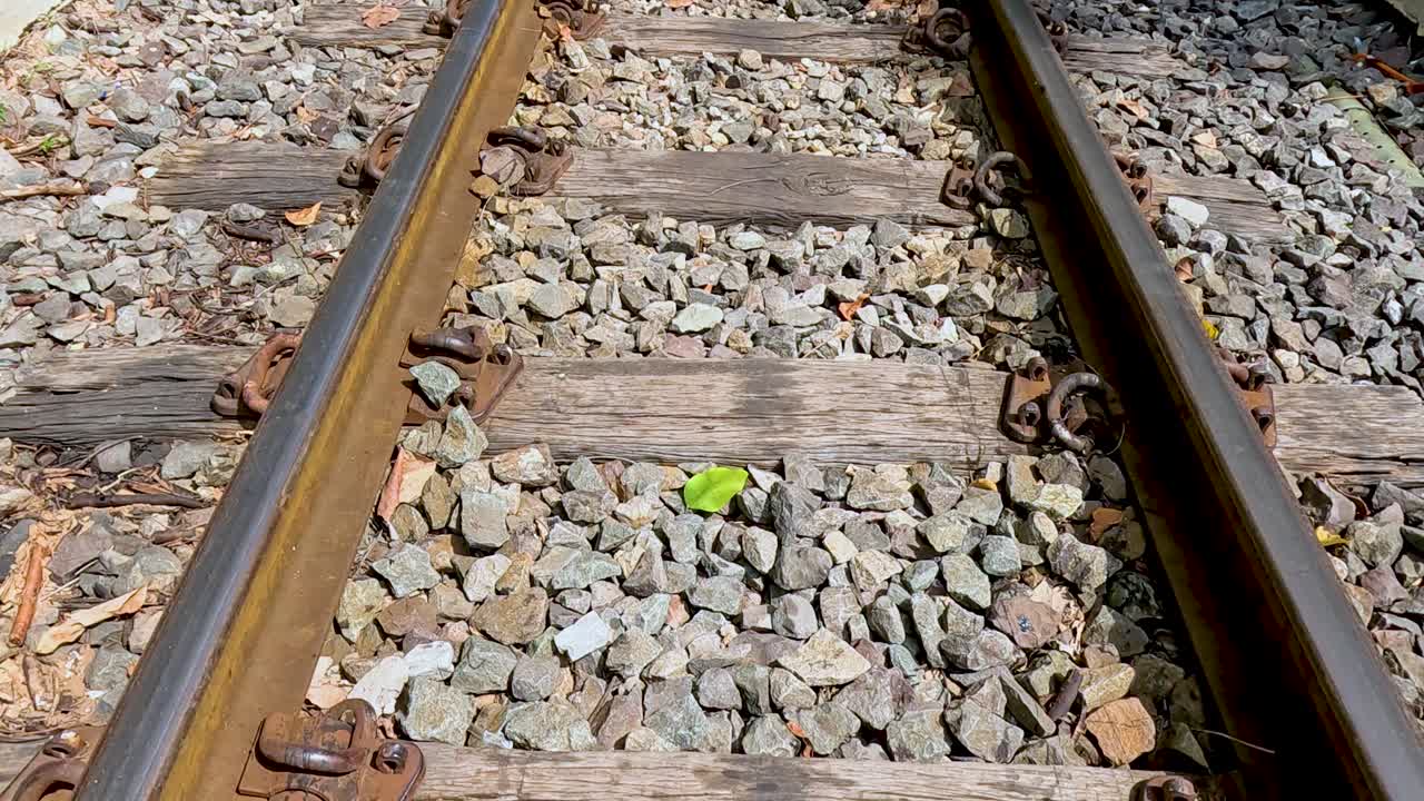 태국 에서 열차 트랙 을 고 있는 사람