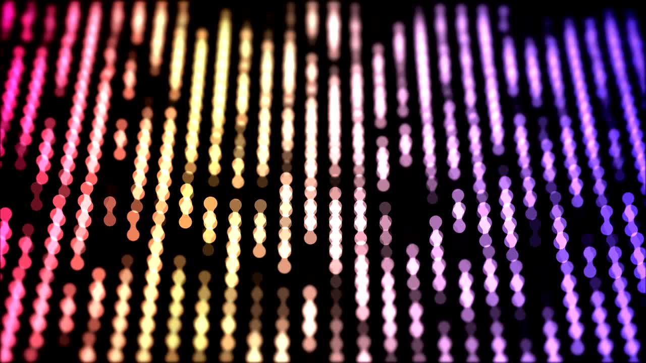 Dots moving down in a row, abstract colorful composition closeup view, loop able 4k horizontal video background