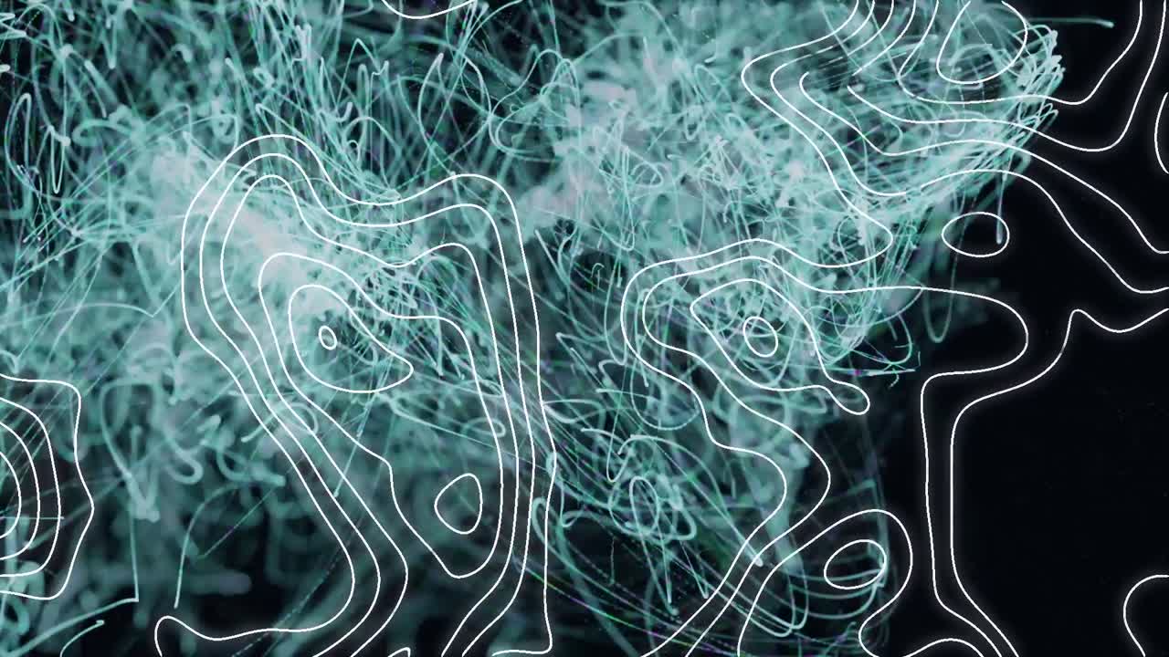 animación de una red de líneas blancas del mapa sobre senderos de humo verde