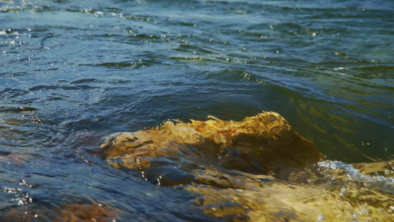 Clear River Water Flowing Over Golden Rocks