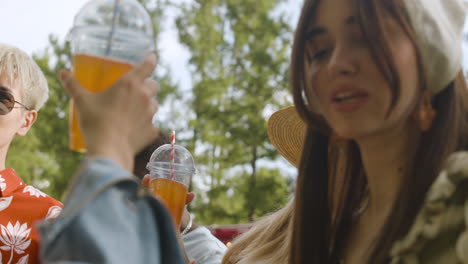 amigos en un festival de música al aire libre