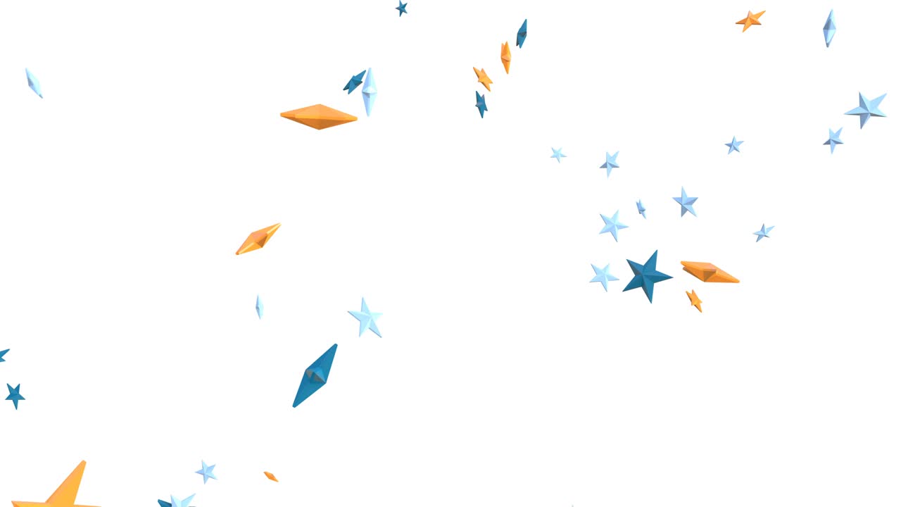 하 바탕에 파란색 별 모양의 콘페티.