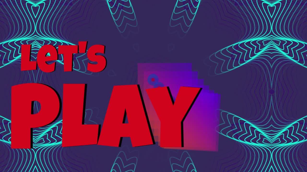 Animation of lets play text over green shapes