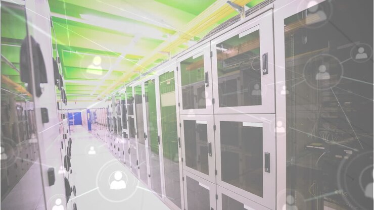Animation of network of connections with icons over servers