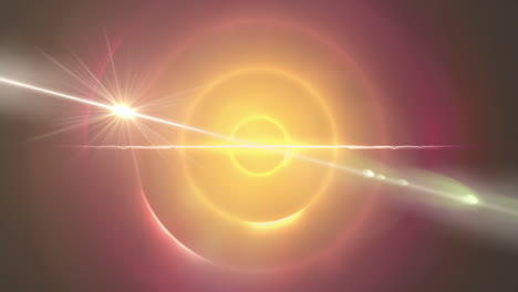 digital animation of spot of light against yellow spiral light trails on pink background