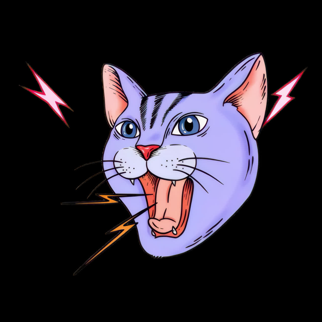 Vibrant cartoon cat illustration animation isolated asset, transparent 4K video, alpha channel